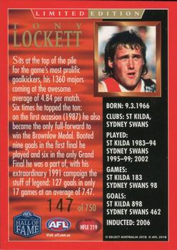 2018 Select Legacy - Hall of Fame Series 5 Limited Edition #HFLE219 Tony Lockett Back